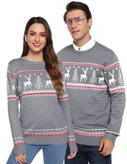 Aottori Weihnachten Pullover Damen Weihnachtspullover Familie Set Rentiermuster Christmas Reindeer Strickpullover Unisex Christmas Sweater Damen-Grau L von Aottori