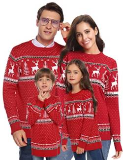 Aottori Weihnachten Pullover Damen Weihnachtspullover Familie Set Rentiermuster Christmas Reindeer Strickpullover Unisex Christmas Sweater Damen-Rot S von Aottori