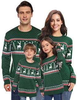 Aottori Weihnachten Pullover Damen Weihnachtspullover Familie Set Rentiermuster Christmas Reindeer Strickpullover Unisex Christmas Sweater Herren-Grün L von Aottori