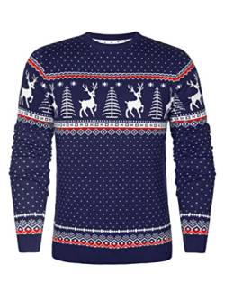 Aottori Weihnachten Pullover Damen Weihnachtspullover Familie Set Rentiermuster Christmas Reindeer Strickpullover Unisex Christmas Sweater Herren-Marine XL von Aottori