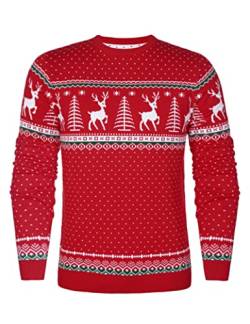 Aottori Weihnachten Pullover Damen Weihnachtspullover Familie Set Rentiermuster Christmas Reindeer Strickpullover Unisex Christmas Sweater Herren-Rot M von Aottori