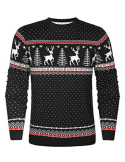 Aottori Weihnachten Pullover Damen Weihnachtspullover Familie Set Rentiermuster Christmas Reindeer Strickpullover Unisex Christmas Sweater Herren-Schwarz XL von Aottori