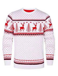 Aottori Weihnachten Pullover Damen Weihnachtspullover Familie Set Rentiermuster Christmas Reindeer Strickpullover Unisex Christmas Sweater Herren-Weiß XXL von Aottori