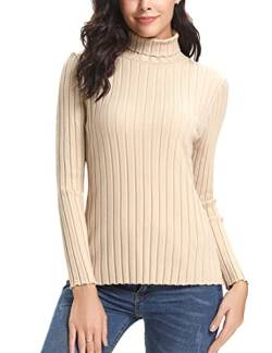 Damen Elegant Pullover Strickwaren Rollkragenpullover Hals Langarm Ribbed Strick Pullover Tops Aprikose M von Aottori