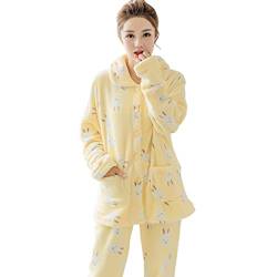 Aouln Damen-Pyjama-Set, weiches Fleece, Flanell-Pyjama-Set, leger, langärmelig, Cardigan, wärmende Nachtwäsche, Mädchen-Fleece, Homewear für den Winter von Aouln