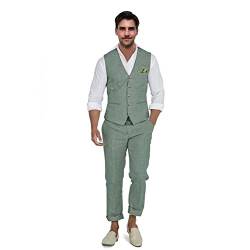 Aowdoy Herren Leinen Anzüge 2 Stück Slim Fit Anzug Abschlussball Strand Hochzeit Groomsman Weste Hosen Set Casual Sommer Leinen Outfit, Grün , 3XL von Aowdoy