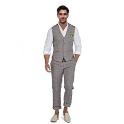 Herren Leinen Anzüge 2 Stück Slim Fit Anzug Abschlussball Smoking Strand Hochzeit Groomsman Weste & Hose Set Casual Sommer Leinen Outfit, GRAU, S von Aowdoy