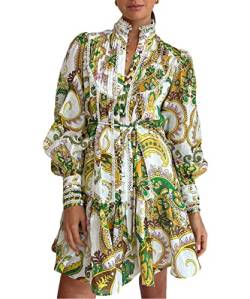 Aox Women Button-Down-Shift-Kleid mit Rüschenärmeln und Tunika, Midi-Sommerkleid, Taschen, Minirock mit Taillengurt, Floral 202311, X-Klein von Aox Women