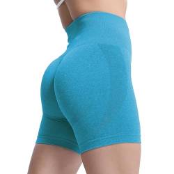 Aoxjox Contour Nahtlose Shorts für Damen, hohe Taille, Workout-Shorts, Fitnessstudio, Biker-Shorts, Booty, Laufen, Yoga, Shorts, 12,7 cm, Blue Jewel Marl, X-Klein von Aoxjox