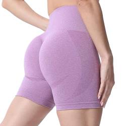 Aoxjox Contour Nahtlose Shorts für Damen, hohe Taille, Workout-Shorts, Fitnessstudio, Biker-Shorts, Booty, Laufen, Yoga, Shorts, 12,7 cm, Lupine Marl, X-Klein von Aoxjox