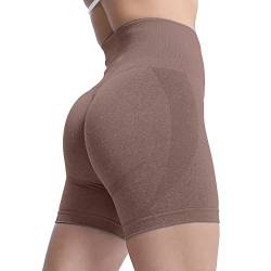 Aoxjox Contour Seamless Shorts für Damen, hohe Taille, Workout-Shorts, Fitnessstudio, Biker-Shorts, Booty, Laufen, Yoga-Shorts, 12,7 cm, Mokka-meliert (nicht sehr hocksicher, aber niedlich), Mittel von Aoxjox