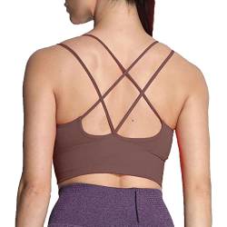 Aoxjox Damen Workout Gerippte Nahtlose Sport-BHs Fitness Laufen Yoga Crop Tank Top, D Cocoa Brown, X-Small von Aoxjox