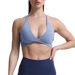 Aoxjox Damen Workout Sport BHS Fitness Rückenfrei Gepolstert Sienna Low Impact BH Yoga Crop Tank Top, Lazuli, M von Aoxjox