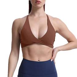 Aoxjox Damen Workout Sport BHS Fitness Rückenfrei Gepolstert Sienna Low Impact BH Yoga Crop Tank Top, Löwenzahn Braun, M von Aoxjox