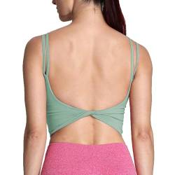 Aoxjox Damen Workout Sport BHs Fitness Gepolstert Rückenfrei Yoga Crop Tank Top Twist Back Cami, Salbeigrün, XX-Large von Aoxjox