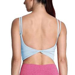 Aoxjox Damen Workout Sport BHs Fitness Gepolstert Rückenfrei Yoga Crop Tank Top Twist Back Cami, luftiges Blau, small von Aoxjox