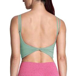 Aoxjox Damen Workout Sport BHs Fitness Gepolstert Rückenfrei Yoga Crop Tank Top Twist Back Cami, salbeigrün, Medium von Aoxjox
