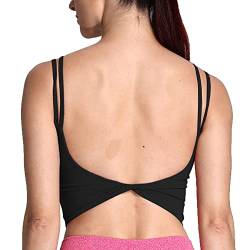 Aoxjox Damen Workout Sport BHs Fitness Gepolstert Rückenfrei Yoga Crop Tank Top Twist Back Cami, schwarz, small von Aoxjox