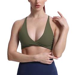 Aoxjox Damen Workout Sport BHs Fitness Rückenfrei Gepolstert Sienna Low Impact BH Yoga Crop Tank Top, Olivgrün, X-Small von Aoxjox