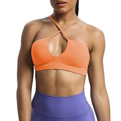 Aoxjox Jamie Damen Workout Sport BHs Tiefer V Fitness Rückenfrei Gepolstert Training Gym BH Yoga Crop Tank Top, Papaya Orange, small von Aoxjox