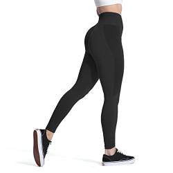 Aoxjox Nahtlose Scrunch-Leggings für Damen, Bauchkontrolle, Workout, Fitnessstudio, Fitness, Sport, aktive Yoga-Hose, A Schwarz, M von Aoxjox