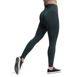 Aoxjox Nahtlose Scrunch-Leggings für Damen, Bauchkontrolle, Workout, Fitnessstudio, Sport, aktive Yogahose, Ponderosa Green Marl (mit Logo), X-Groß von Aoxjox