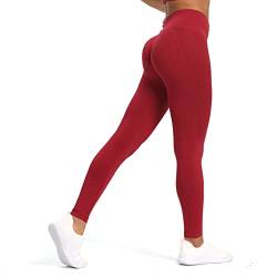Aoxjox Nahtlose Scrunch-Leggings für Damen, Bauchkontrolle, Workout, Fitnessstudio, Sport, aktive Yogahose, Rot (Rumba Red), S von Aoxjox