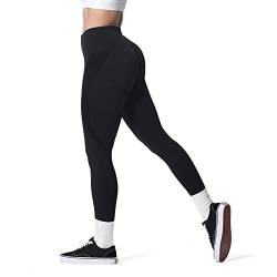 Aoxjox Nahtlose Workout-Leggings für Frauen, lächelnde, konturierte Po, Lifting hohe Taille, Fitnessstudio, Yogahose, Strumpfhose, A Schwarz, M von Aoxjox