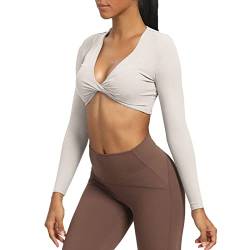 Aoxjox Sienna Damen Twist Deep V Workout Crop Top, Ein Nerz, Large von Aoxjox