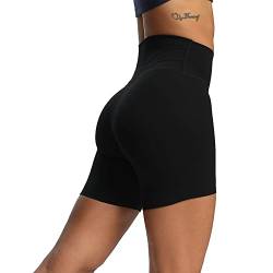 Aoxjox Trinity Workout-Biker-Shorts für Damen, Bauchkontrolle, hohe Taille, Sport, Fitnessstudio, Laufen, Yoga, Shorts, 15,2 cm, Schwarz, Groß von Aoxjox