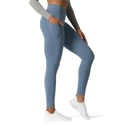 Aoxjox Trinity Yogahose mit hoher Taille und Taschen für Damen, Bauchkontrolle, Crossover-Workout-Leggings, A Steel Blue (V-Bund), M von Aoxjox