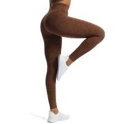 Aoxjox Workout-Leggings mit hoher Taille für Damen, Bauchkontrolle, butterweich, Yoga, Metamorph, tiefer V-Ausschnitt, 68,6 cm, Wolkenbraun, S von Aoxjox