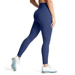 Aoxjox Workout-Leggings mit hoher Taille für Damen, Kompression, Bauchkontrolle, Trinity, butterweich, Yogahose, 66 cm, Marineblau, S von Aoxjox