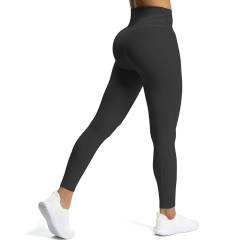 Aoxjox Workout-Leggings mit hoher Taille für Damen, Kompression, Bauchkontrolle, Trinity, butterweich, Yogahose, 66 cm, Schwarz, X-Klein von Aoxjox