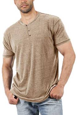 Henley Herren-T-Shirt, kurzärmelig, lässig, bequem, V-Ausschnitt, einfarbig - Beige - XX-Large von Aoysky