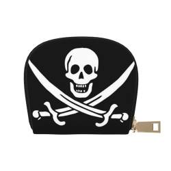 Apbdffjnf Skull Rock Roll Skelett Knochen Print Leder Kreditkartenetui Ausweis Visitenkartenetui Geldbörse Kleine Geldbörse mit Reißverschluss für Damen und Herren, Piratenflagge, Einheitsgröße von Apbdffjnf