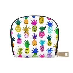 Apbdffjnf Skull Rock Roll Skelett Knochen Print Leder Kreditkartenetui Ausweis Visitenkartenetui Geldbörse Kleine Geldbörse mit Reißverschluss für Damen und Herren, Rainbow Ananas, Einheitsgröße von Apbdffjnf