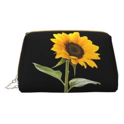 Kleine Make-up-Tasche, Reise-Kosmetiktasche, Make-up-Tasche, PU-Leder, tragbar, vielseitig, Reißverschluss, Make-up-Tasche für Damen und Mädchen, Bloom Sonnenblume, Einheitsgröße, Kosmetikkoffer von Apbdffjnf