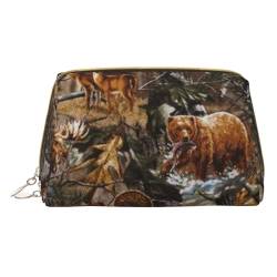 Kleine Make-up-Tasche für Hunde, Reise-Kosmetiktasche, Make-up-Tasche, PU-Leder, tragbar, vielseitig, mit Reißverschluss, Make-up-Tasche für Damen und Mädchen, Jagd Hirsch Bär Hirsch, Einheitsgröße, von Apbdffjnf