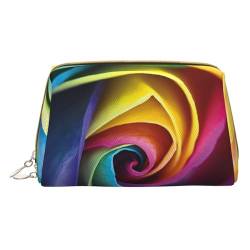 Kleine Make-up-Tasche mit Spirale, optische Illusion, Reise-Kosmetiktasche, Make-up-Tasche, PU-Leder, tragbar, vielseitig, mit Reißverschluss, Make-up-Tasche für Damen und Mädchen, Regenbogen-Rosen, von Apbdffjnf