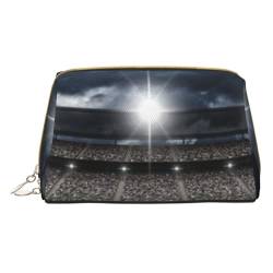 Kleine Make-up-Tasche mit Stadionfußball-Motiv, Satdiumfeld, Licht, Nacht, Reise-Kosmetiktasche, Make-up-Tasche, PU-Leder, tragbar, vielseitig, mit Reißverschluss, Make-up-Tasche für Damen und von Apbdffjnf