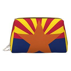 Make-up-Tasche, Reise-Kosmetiktasche, PU-Leder, tragbar, vielseitig, Reißverschluss, Schwarz / Grau / Weiß, Flagge Arizona, Einheitsgröße, Kosmetikkoffer von Apbdffjnf