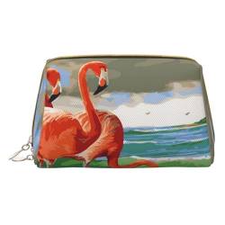 Make-up-Tasche, Reise-Kosmetiktasche, PU-Leder, tragbar, vielseitig, Reißverschluss, Schwarz / Grau / Weiß, Flamingo Beach, Einheitsgröße, Kosmetikkoffer von Apbdffjnf