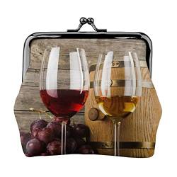Rotwein-Galsses & Trauben mit hölzernen Damen Mini Münzgeldbörse Leder Geldbörse Tasche für den täglichen Gebrauch und Geschenke von Apbdffjnf
