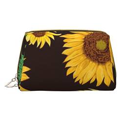 Schöne kleine Make-up-Tasche mit Sonnenblumen-Motiv, Reise-Kosmetiktasche, Make-up-Tasche, PU-Leder, tragbar, vielseitig, Reißverschluss, Make-up-Tasche für Damen und Mädchen von Apbdffjnf