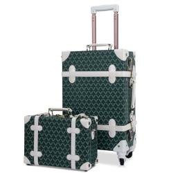 Apelila 2-teiliges Vintage-Gepäck-Set (50,8 cm + 30,5 cm), PU-Leder mit Spinnrollen, leichter Koffer für Reisen, Grün , 12''&20'', 2-teiliges Vintage-Gepäck-Set von Apelila