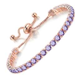 Armband für Frauen, Tennisarmband Sparkle Zirkonia Verstellbares Armband Damenarmband Geschenk für festliche Tage(4MM, lila Zirkonia，Roségold) von Apocalyptic-K