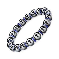 Apocalyptic-K Magnetisches Hämatit-Armband für Damen，8mm，Magnetarmband mit Strasssteinen,Antistatisch， (Blau Strasssteinen，8MM) von Apocalyptic-K