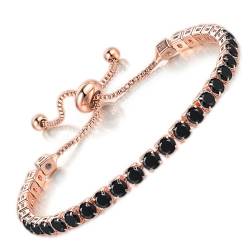 Apocalyptic-K Schwarz Zirkonia Armband, Armband für Frauen, Tennisarmband Sparkle Zirkonia Verstellbares Armband Damenarmband Geschenk für festliche Tage, (4MM, Schwarz Zirkonia，Roségold) von Apocalyptic-K