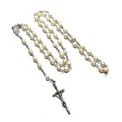 Apooke Perlen-Rosenkranz-Halsketten, katholisches Kruzifix, Kreuz-Anhänger, lange Halsketten, religiöser Schmuck, christliches Gebet, Geschenk, religiöse Halsketten für Mädchen von Apooke